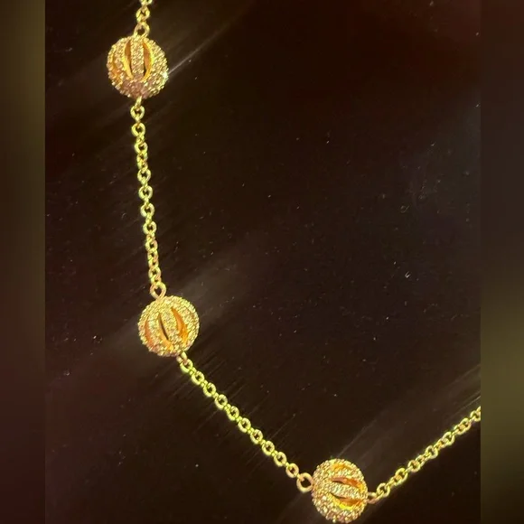 Ralph Lauren Gold Pave Crystal Ball Necklace 20” - Picture 3 of 7